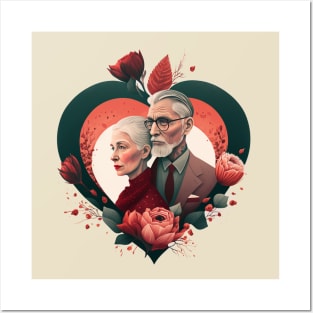 Illustration of old couple man and woman in heart Posters and Art